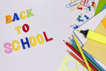 Stationery on white background / Different school suppliers on white background 