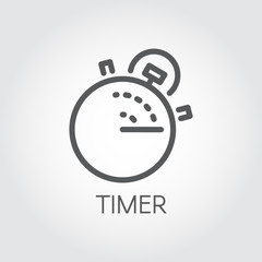 Timer outline icon. Mono stroke linear label. Lunch time, countdown cooking, fast delivery and accuracy concept pictograph. Vector illustration