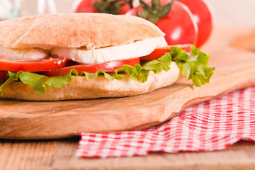 Puccia bread with mozzarella and tomato. 