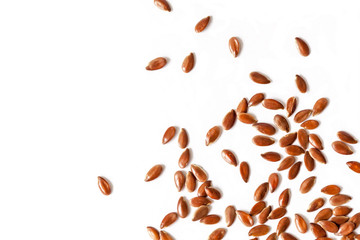 Flax seeds on white background