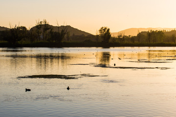 Posta Fibreno Lake at sunset, Ciociaria, Italy