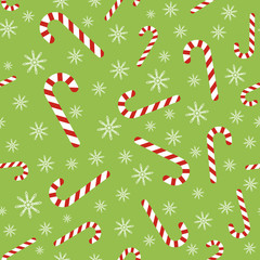 Christmas vector seamless pattern with candy canes and snowflakes