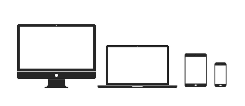  Set computer, laptop, tablet, phone on a white background. Vector image