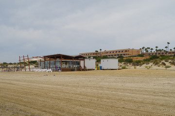 Beach bar or snack bar in the beach of La Barrosa in Sancti Petri, Cadiz, Spain