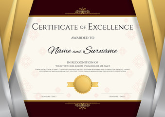 Luxury certificate template with elegant silver and golden border frame, Diploma design for graduation or completion