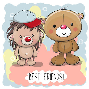 Cute Cartoon Bear and Hedgehog