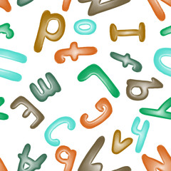 Seamless pattern with the alphabet. Plasticine letters for children. Wallpaper or textile.