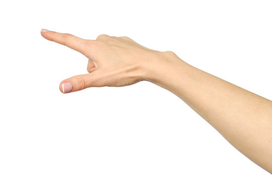 Female caucasian hand gesture of a single pointing finger