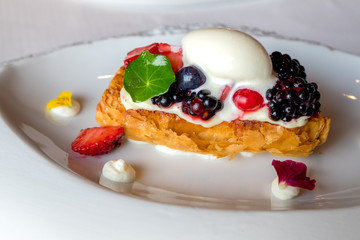 Vanilla Napoleon served in white dish