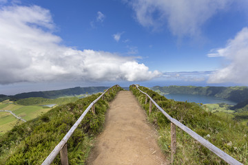 Fototapeta na wymiar Walking trail path for viewpoint over Lake of Seven Cities, Azores Portugal