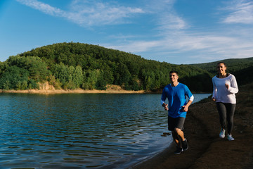 Going for a jog by the lake together