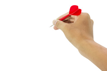 hand holding dart isolated on white background