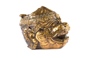 Ornate Tibetan Indian God Face Dog Sculpture on White Background