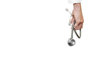 doctor's hand holding stethoscope