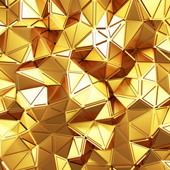 Golden background with triangles poligones waves