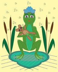 Frog a female with a toy a bear © Rimmolki