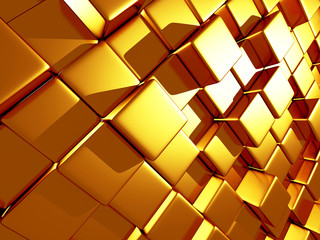 Fototapeta na wymiar Golden cubes abstract futuristic background