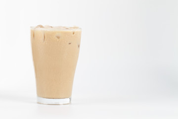 Ice tea with milk over white background