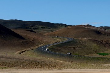 Fototapeta premium Mountain road, Namafjall Hverir, Iceland