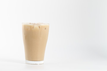 Ice tea with milk over white background