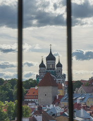 View through a lattice,Towers of Aleksander Nevski catherdral in Tallinn - obrazy, fototapety, plakaty