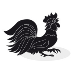 Black cock on a white background.Rooster symbol of the new year 2017.