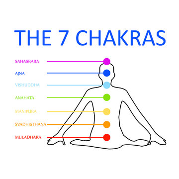 The seven chakras with their respective colors 