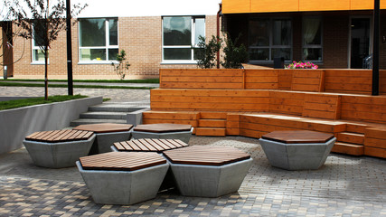 A place of rest in a residential yard, beautiful new benches