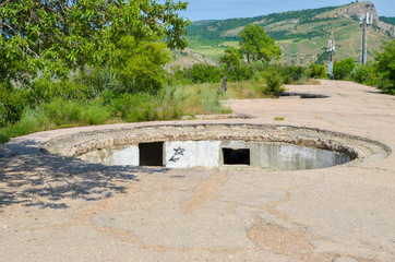 Abandoned military concrete fortifications on the Black Sea coast in Sevastopol, Crimea, 2017