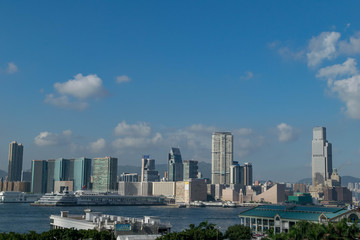 Fototapeta na wymiar Hong Kong hi-rise buildings landscape, August 2017