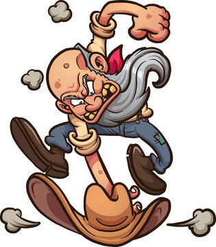 recommend clip art: Angry old miner slamming his hat on the ground. Vector clip art illustration with simple gradients. All in a single layer.