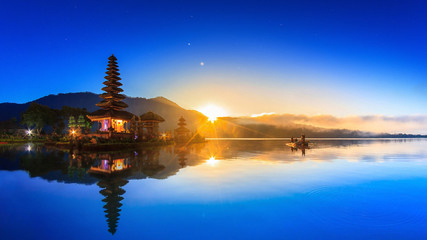 Pura Ulun Danu Bratan Temple On Water, Landmark Travel Place Of Bali, Indonesia (HDR Night And Day) © punyafamily