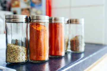 Spices in glass containers