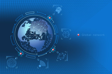 Modern design of network connections, the planet and satellites in orbit. Background vector illustration