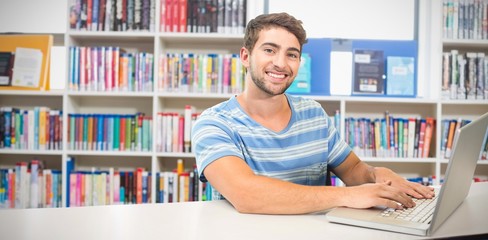 Composite image of student on laptop