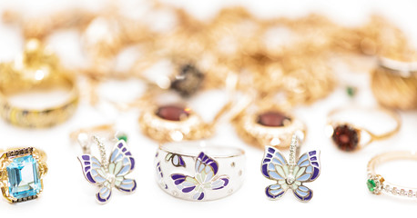 Silver and gold jewelry with enamel and precious stones