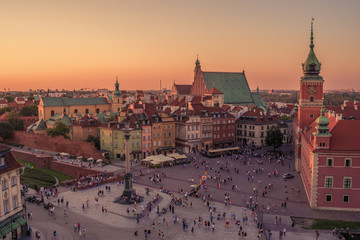 Warsaw, Poland: Castle Square and the Royal Castle, Zamek Krolewski w Warszawie in the sunset of summer