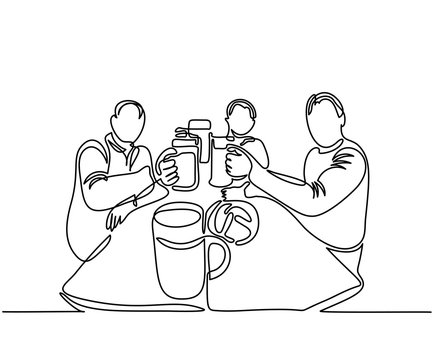 recommend clip art: Sitting men and drinking beer in time Oktoberfest. Continuous line drawing. Vector illustration