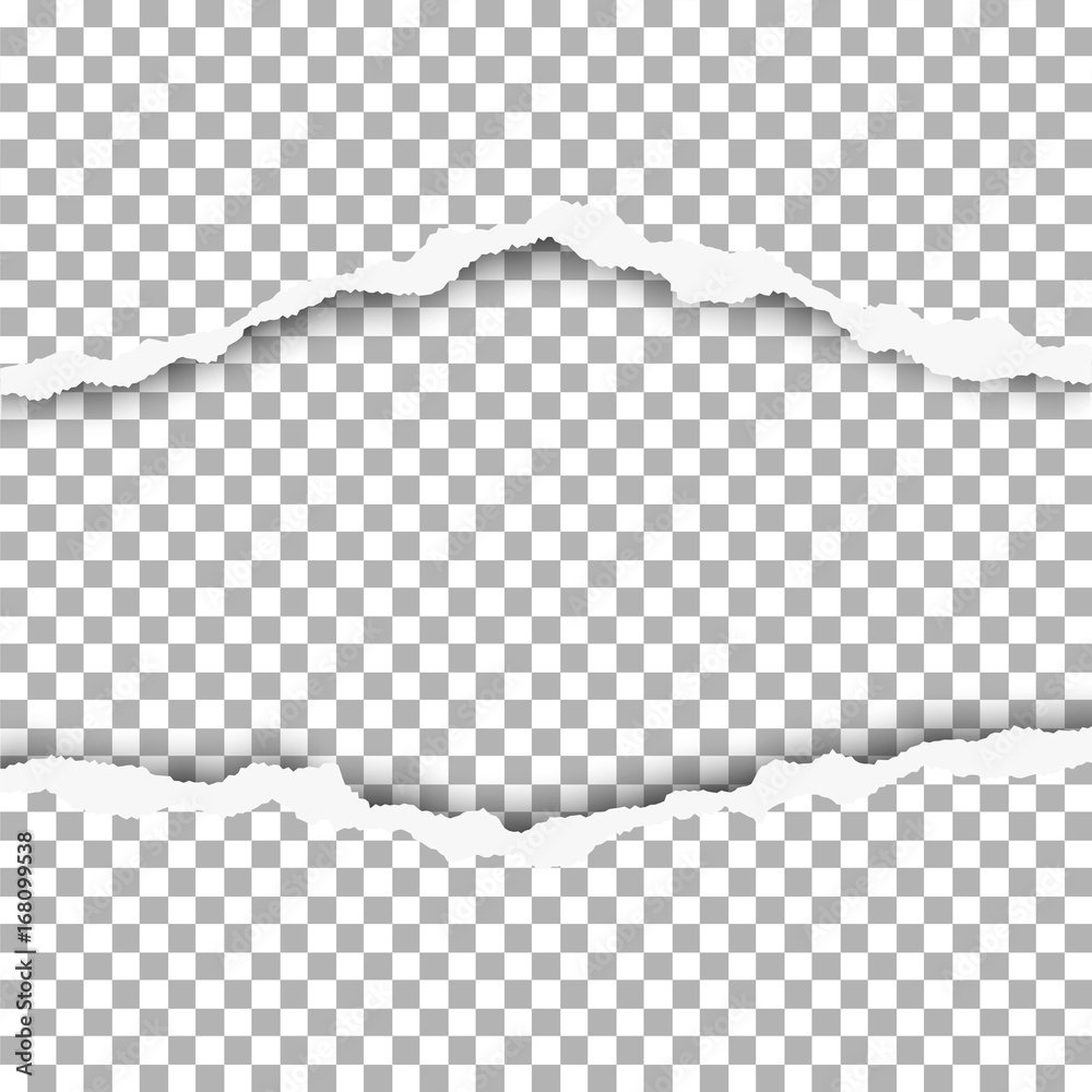 Wall mural ripped hole in the middle of a transparent sheet of paper with soft shadows. template paper design.