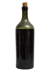 Single elegant classic shiny old bootle of wine on isolated background.