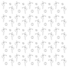 Fototapeta na wymiar Vector illustration pattern on white background of girls with baby in hands and striped balls depicted with outline lines