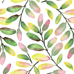 Seamless pattern of watercolor autumn leaves.