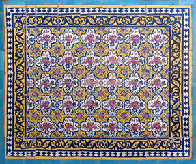 Fragment of decorative finishes to the external facade of the mosque Agha Bozorg. Kashan. Iran.