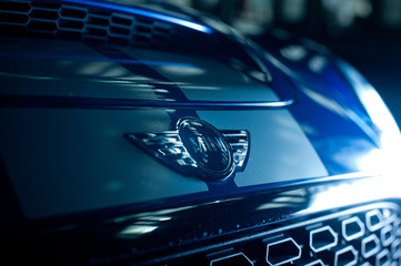 Blue Mini S Coupé Car, Speeding Through The Night - obrazy, fototapety, plakaty