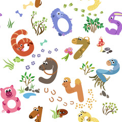 Naklejka premium Numbers like farm animals seamless pattern