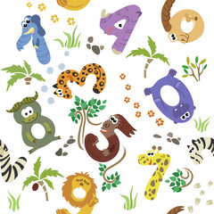 Numbers like african animals seamless pattern