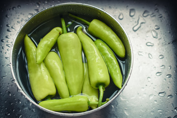 Bell pepper in bowl with water