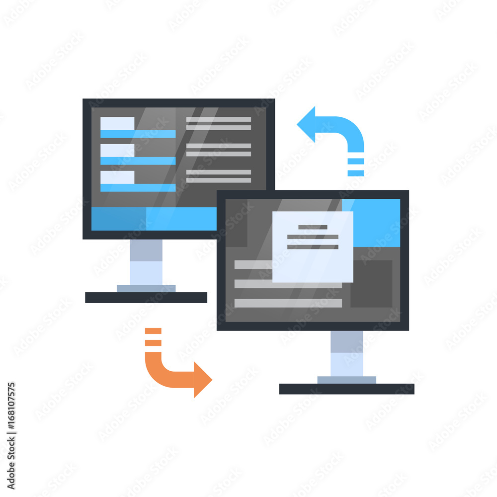 Poster data synchronization icon computer connection database access synchronize technology vector illustra