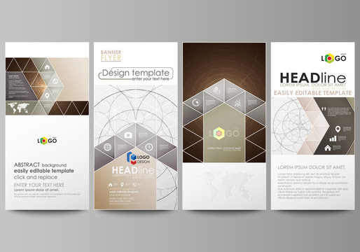 Flyers set, modern banners. Business templates. Cover design template, easy editable abstract vector layouts. Alchemical theme. Fractal art background. Sacred geometry. Mysterious relaxation pattern.
