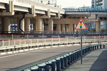 sign traffic light installed at the junction of the new highway